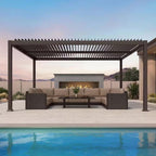 11.6 Ft. X 15.1 Ft. Bronze Aluminum Outdoor Louvered Pergola with 2-Individual Adjustable Roofs and In-Built Gutter