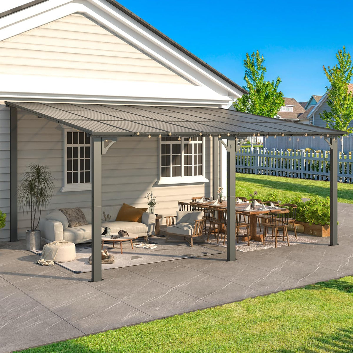 16' X 12' Gazebo Outdoor Pergola for Patio, 12X16 Large Wall-Mounted Hard Top Lean to Metal Gazebo Shelter Pergolas and Gazebos Clearance with Patio Roof, Heavy Duty Awnings for Decks