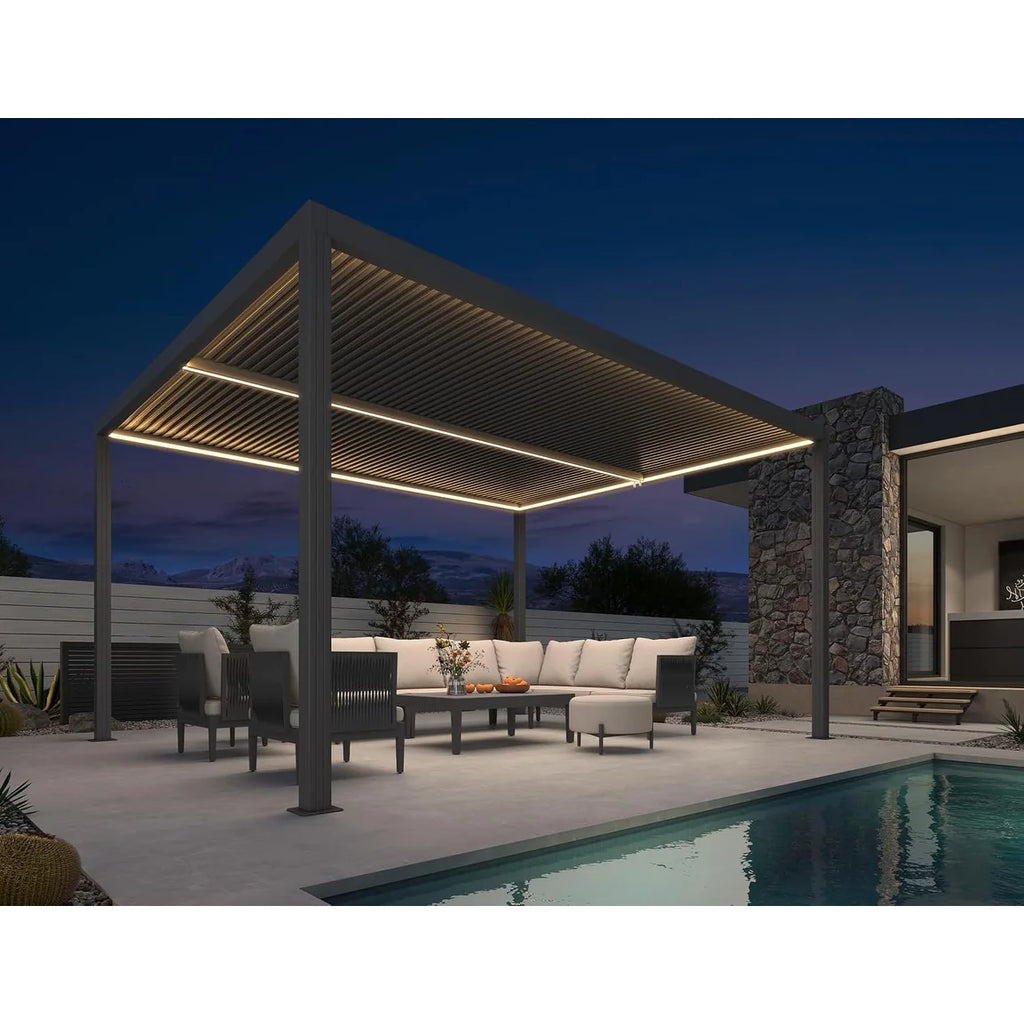 Grey Louvered Pergola Outdoor Aluminum Pergola with Adjustable Roof for Patio Grey Hardtop Gazebo