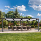 11.7 Ft. X 24.1 Ft. Gray Aluminum Outdoor Louvered Pergola with 4 White Individual Adjustable Roofs and In-Built Gutter