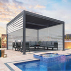 Grey Louvered Pergola Outdoor Aluminum Pergola with Adjustable Roof for Patio Grey Hardtop Gazebo