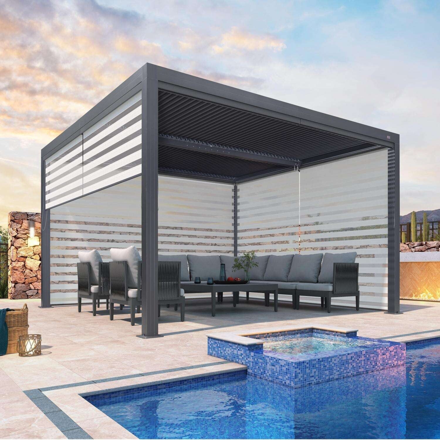 Grey Louvered Pergola Outdoor Aluminum Pergola with Adjustable Roof for Patio Grey Hardtop Gazebo