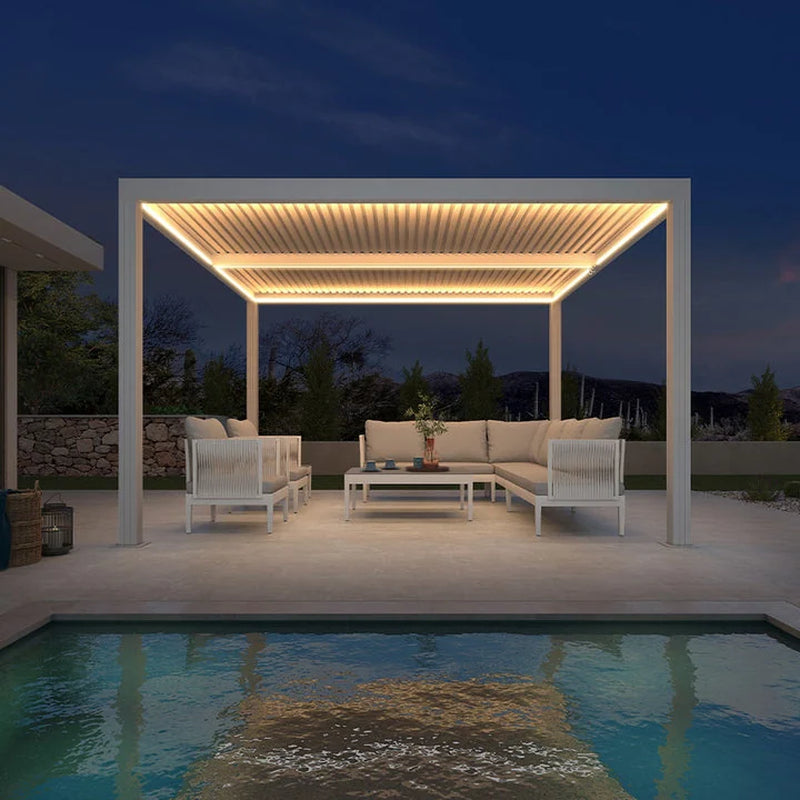 Louvered Pergola Modern White Pergola with Adjustable Roof for Deck Backyard Garden
