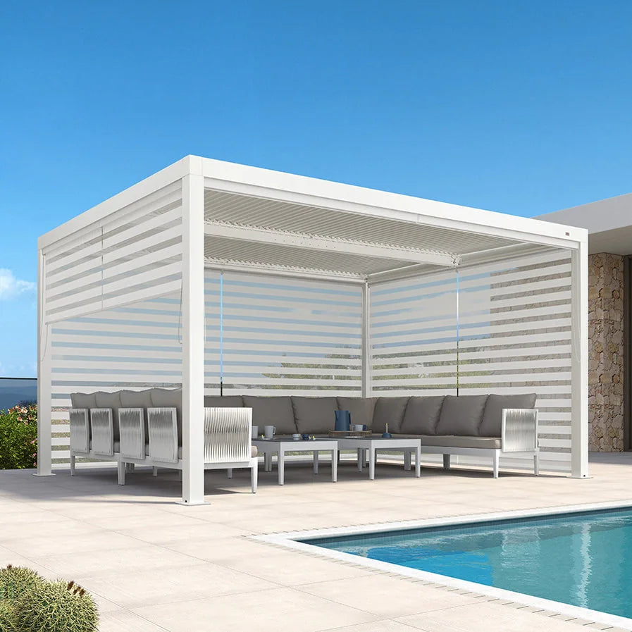 Louvered Pergola Modern White Pergola with Adjustable Roof for Deck Backyard Garden