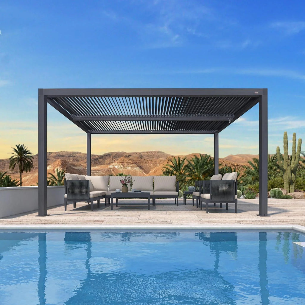 Grey Louvered Pergola Outdoor Aluminum Pergola with Adjustable Roof for Patio Grey Hardtop Gazebo