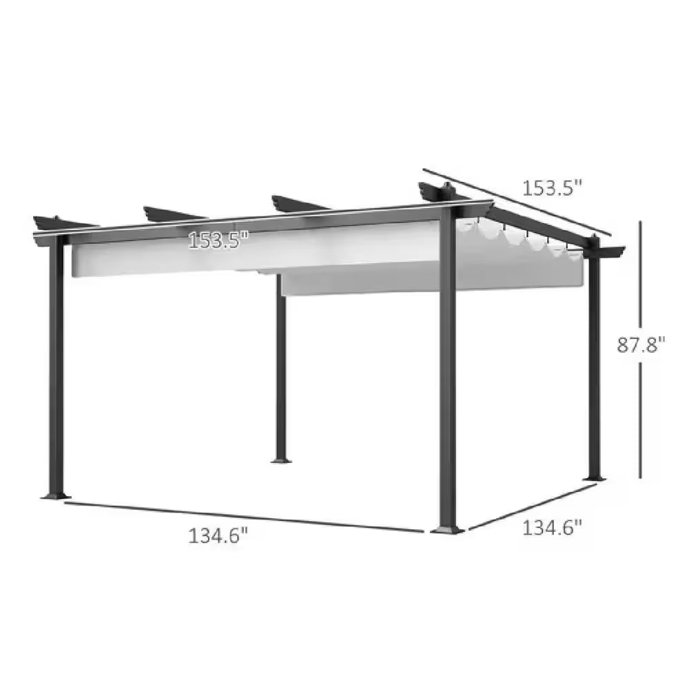 12 Ft. X 12 Ft. White Portable Gazebo, Retractable Pergola with Weather Resistant Canopy, Aluminum Patio Grill Gazebo