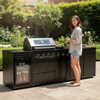 4-Burner Deluxe Stainless Steel Outdoor Kitchen Barbecue Island Grill with Marble Countertops – Black