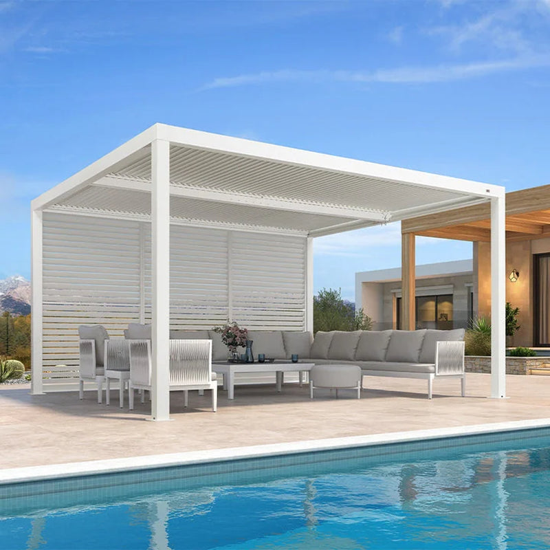 Louvered Pergola Modern White Pergola with Adjustable Roof for Deck Backyard Garden