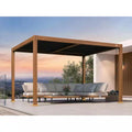10 Ft. X 14 Ft. Deep Wood Grain Aluminum Outdoor Louvered Pergola with Individual Adjustable Roofs and In-Built Gutter