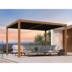 10 Ft. X 14 Ft. Deep Wood Grain Aluminum Outdoor Louvered Pergola with Individual Adjustable Roofs and In-Built Gutter