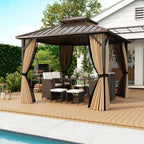 Hardtop Gazebo 10x10 ft with Netting and Curtains