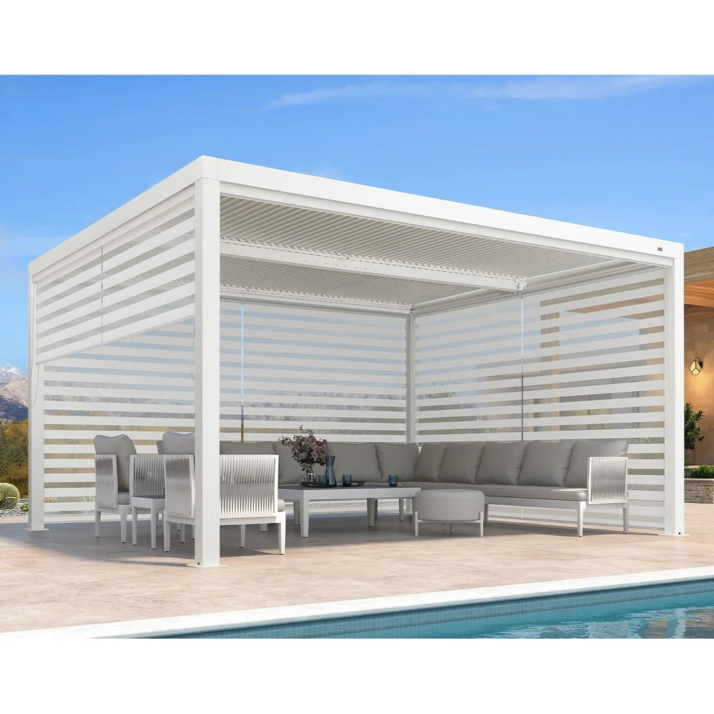 Louvered Pergola Modern White Pergola with Adjustable Roof for Deck Backyard Garden