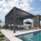 Grey Louvered Pergola Outdoor Aluminum Pergola with Adjustable Roof for Patio Grey Hardtop Gazebo