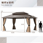 16 x 12 FT Hardtop Gazebo Outdoor Pergola for Patio Garden Deck Lawn Backyard Party Tent-Coffee