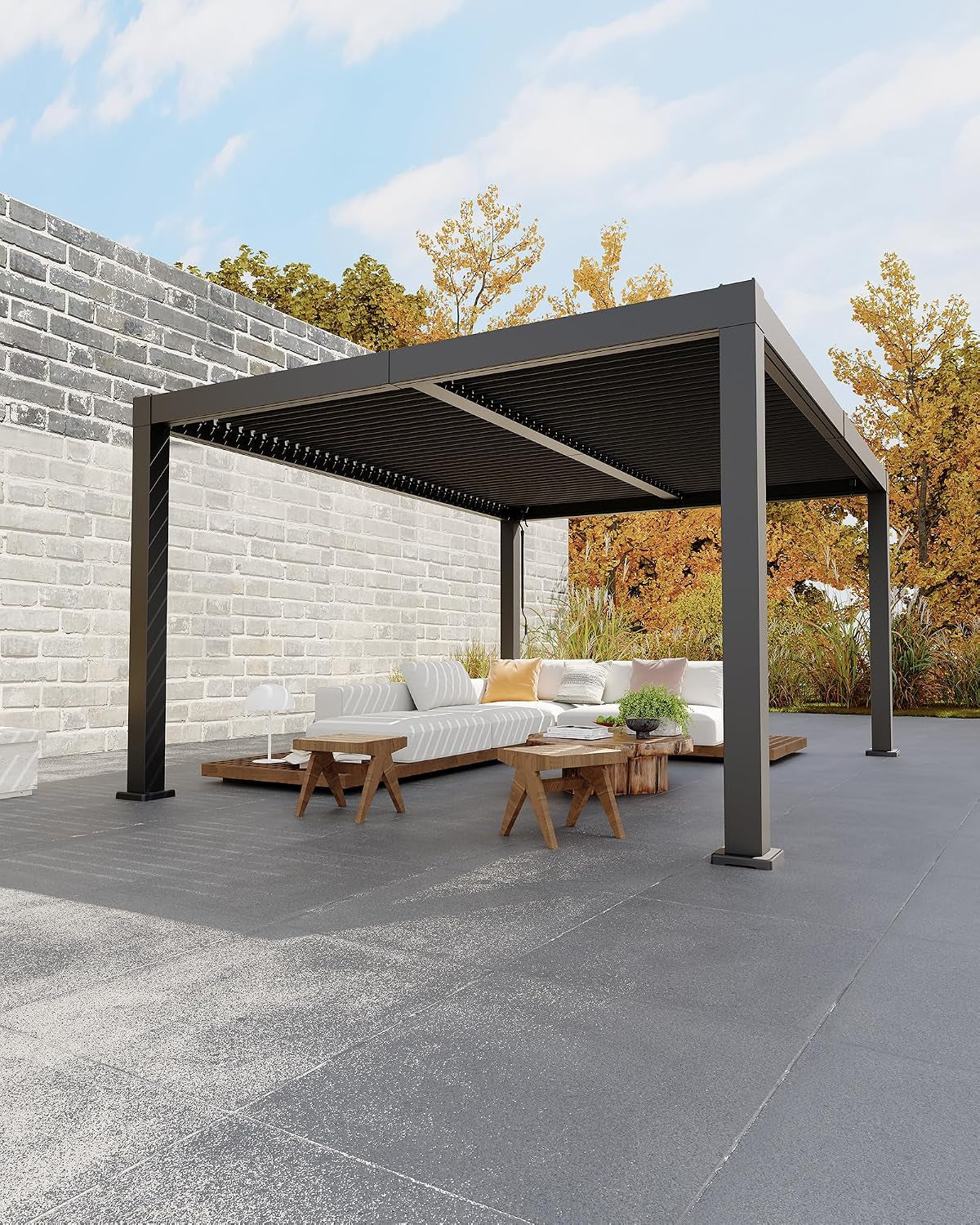 All-Aluminum Louvered Pergola 12 Ft X 16 Ft, Outdoor Pergola with Adjustable Louvered Roof, Reinforced Aluminum Frame, Integrated Drainage System, Hardtop Gazebo for Patio, Deck, Gray