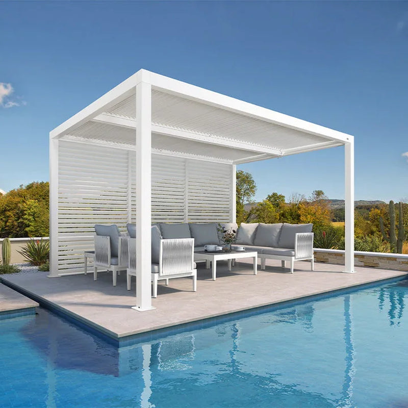 Louvered Pergola Modern White Pergola with Adjustable Roof for Deck Backyard Garden