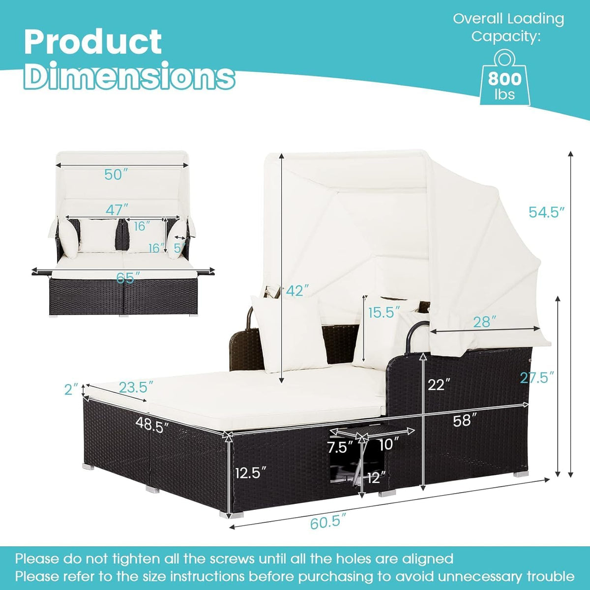 Outdoor Daybed with Retractable Canopy (White)