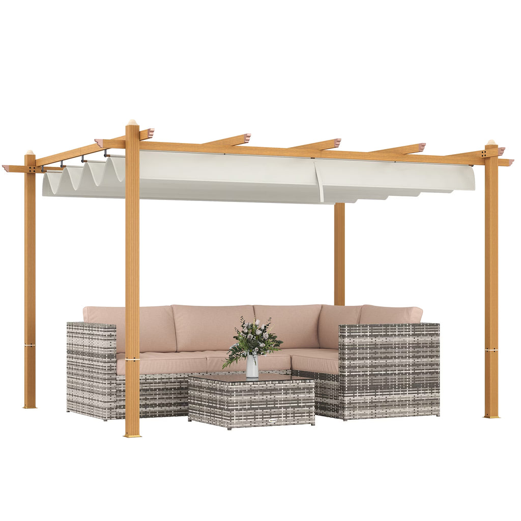 117" X 141.75" X 88.25" Retractable Pergola Cream White Aluminum Pergolas, Water-Resistant