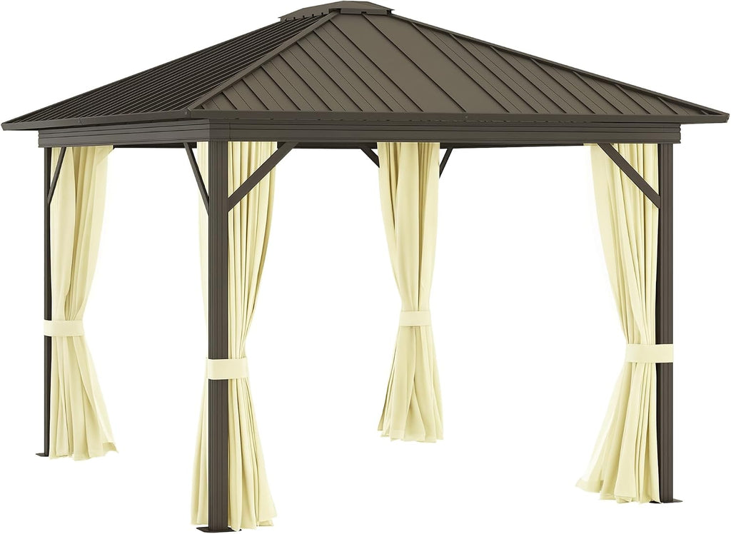 10' X 12' Hardtop Gazebo with Curtains and Netting Cream White