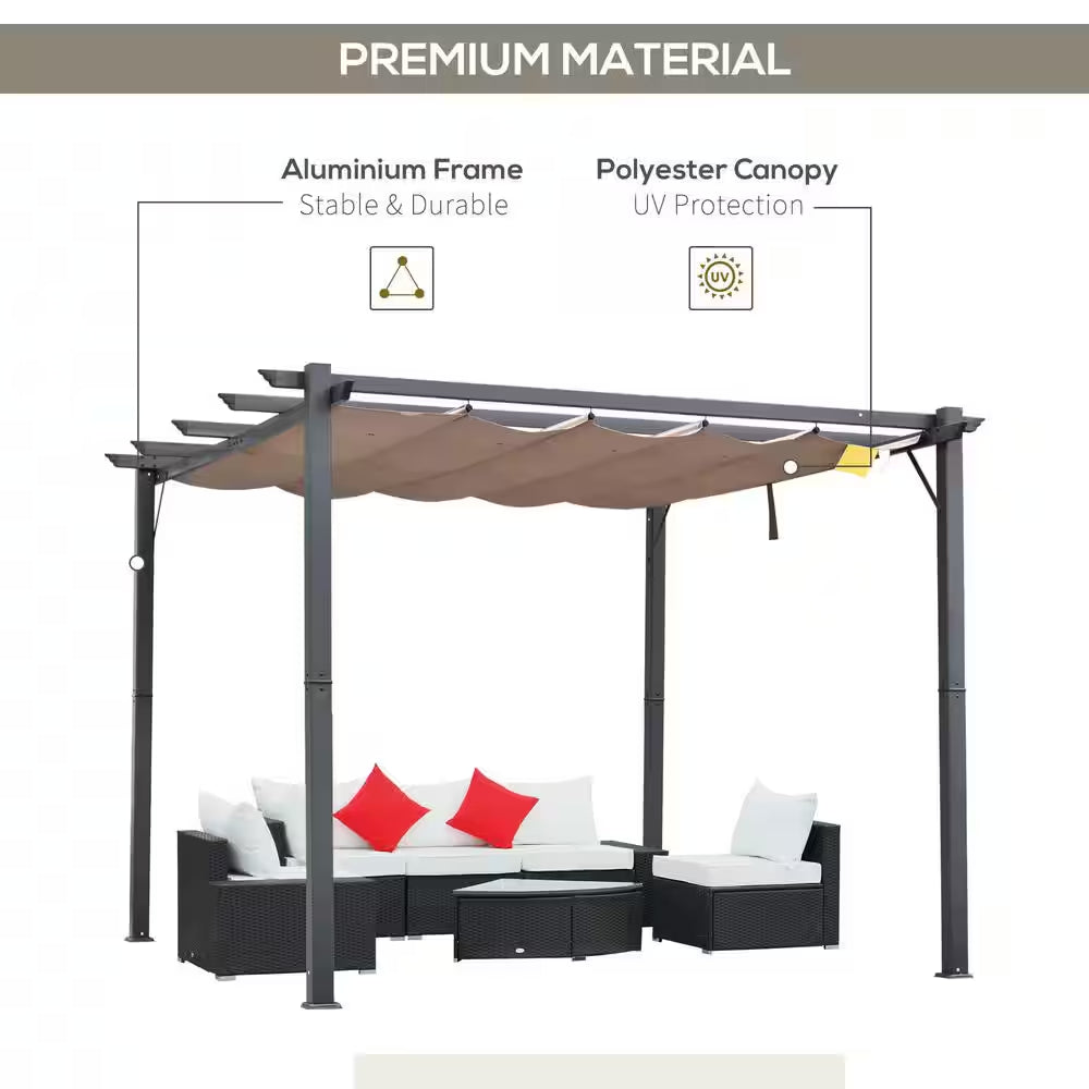 10 Ft. X 10 Ft. Aluminum Retractable Patio Gazebo Garden Pergola Charcoal Grey