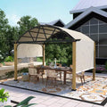 10 Ft. X 13 Ft. Wood Grain Aluminum Outdoor Pergola with Arched Canopy and Beige Retractable Shade