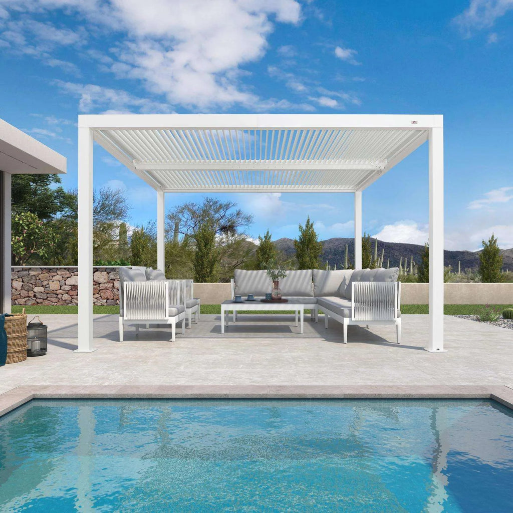Louvered Pergola Modern White Pergola with Adjustable Roof for Deck Backyard Garden