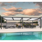 11.7 Ft. X 28.1 Ft. Gray Aluminum Outdoor Louvered Pergola with 4 White Individual Adjustable Roofs and In-Built Gutter