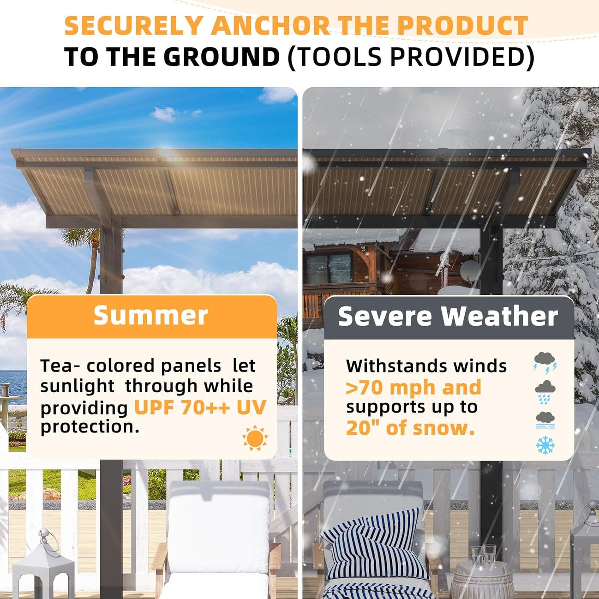 10' X 10' Outdoor Lean to Gazebo for Patio, Freestanding Pergola Carport Hard Top Pergolas and Gazebos Clearance with Roof, Wall-Mounted Heavy Duty Metal Awnings for Patio, Decks