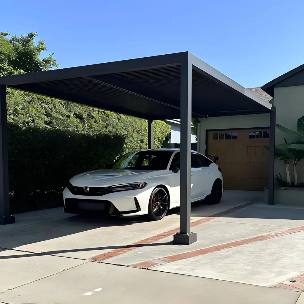 Grey Louvered Pergola Outdoor Aluminum Pergola with Adjustable Roof for Patio Grey Hardtop Gazebo