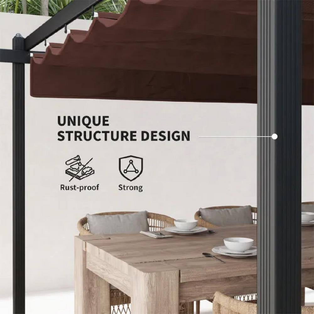 12 Ft. X 12 Ft. Brown Portable Gazebo, Retractable Pergola with Weather Resistant Canopy, Aluminum Patio Grill Gazebo
