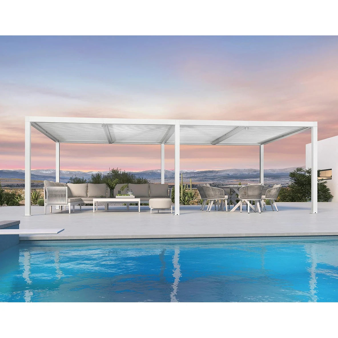 Louvered Pergola Modern White Pergola with Adjustable Roof for Deck Backyard Garden