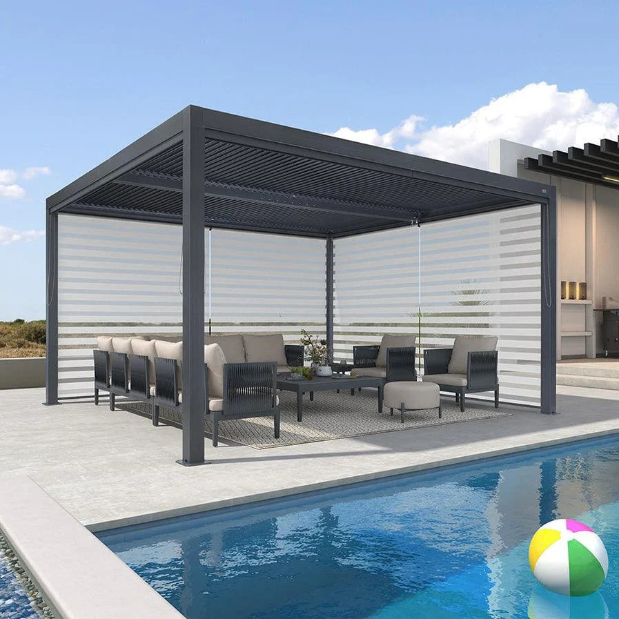 Grey Louvered Pergola Outdoor Aluminum Pergola with Adjustable Roof for Patio Grey Hardtop Gazebo