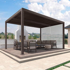 Bronze Louvered Pergola with Adjustable Roof for Deck Backyard Garden Hardtop Gazebo