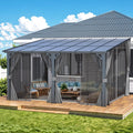 14' X 12' Gazebo Outdoor Pergola with Curtains and Netting for Patio, Large Wall-Mounted Hardtop 12X14 Lean to Metal Heavy Duty Gazebo, Pergolas and Gazebos Clearance with Patio Roof Awnings