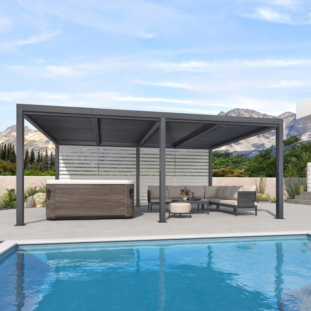 Grey Louvered Pergola Outdoor Aluminum Pergola with Adjustable Roof for Patio Grey Hardtop Gazebo
