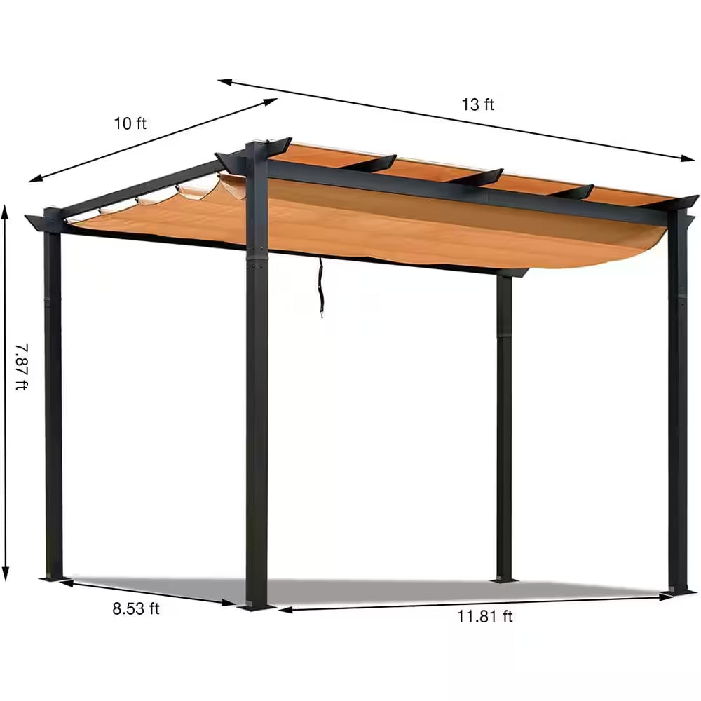 13 Ft. W X 10 Ft. D Aluminum Pergola with Weather-Resistant Retractable Canopy