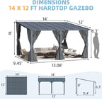 14' X 12' Gazebo Outdoor Pergola with Curtains and Netting for Patio, Large Wall-Mounted Hardtop 12X14 Lean to Metal Heavy Duty Gazebo, Pergolas and Gazebos Clearance with Patio Roof Awnings