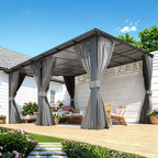 14' X 12' Gazebo Outdoor Pergola with Curtains and Netting for Patio, Large Wall-Mounted Hardtop 12X14 Lean to Metal Heavy Duty Gazebo, Pergolas and Gazebos Clearance with Patio Roof Awnings