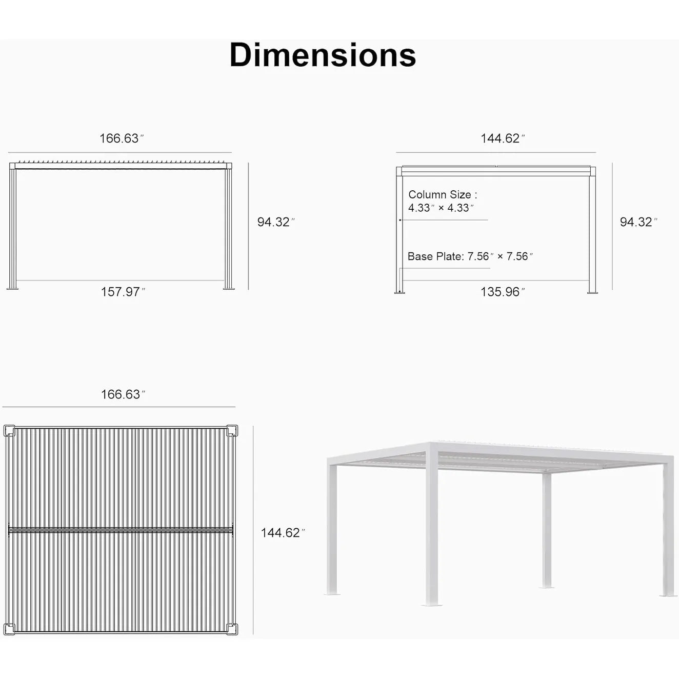 Louvered Pergola Modern White Pergola with Adjustable Roof for Deck Backyard Garden