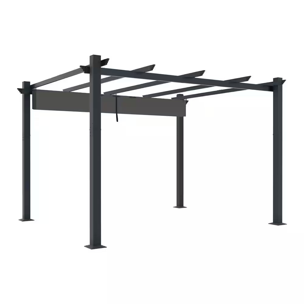 13 Ft. X 10 Ft. Aluminum Outdoor Patio Pergola with Retractable Canopy in Dark Gray