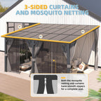 14' X 12' Gazebo Outdoor Pergola with Curtains and Netting for Patio, Large Wall-Mounted Hardtop 12X14 Lean to Metal Heavy Duty Gazebo, Pergolas and Gazebos Clearance with Patio Roof Awnings