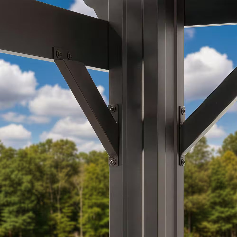 Stratford 16 Ft. X 12 Ft. Black Galvanized Steel Traditional Outdoor Patio Pergola with Trellis Roof