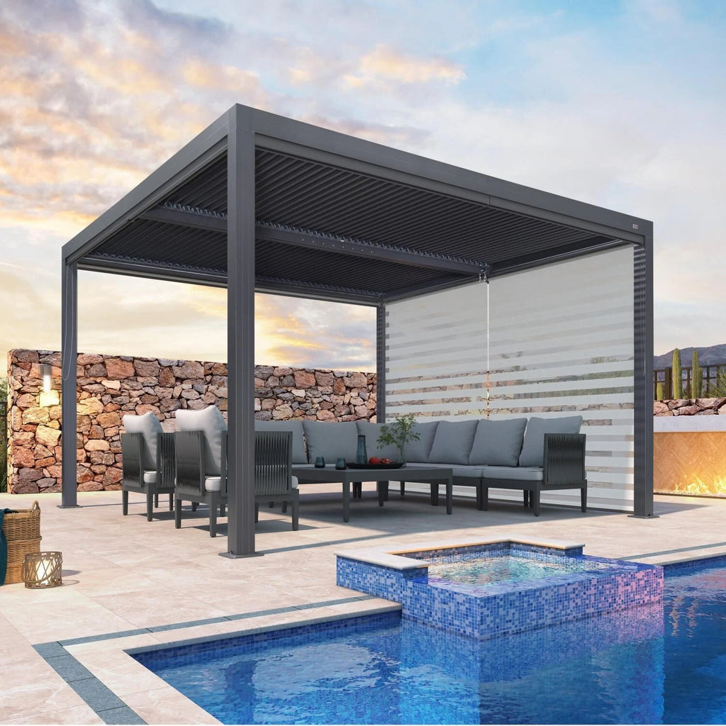 Grey Louvered Pergola Outdoor Aluminum Pergola with Adjustable Roof for Patio Grey Hardtop Gazebo