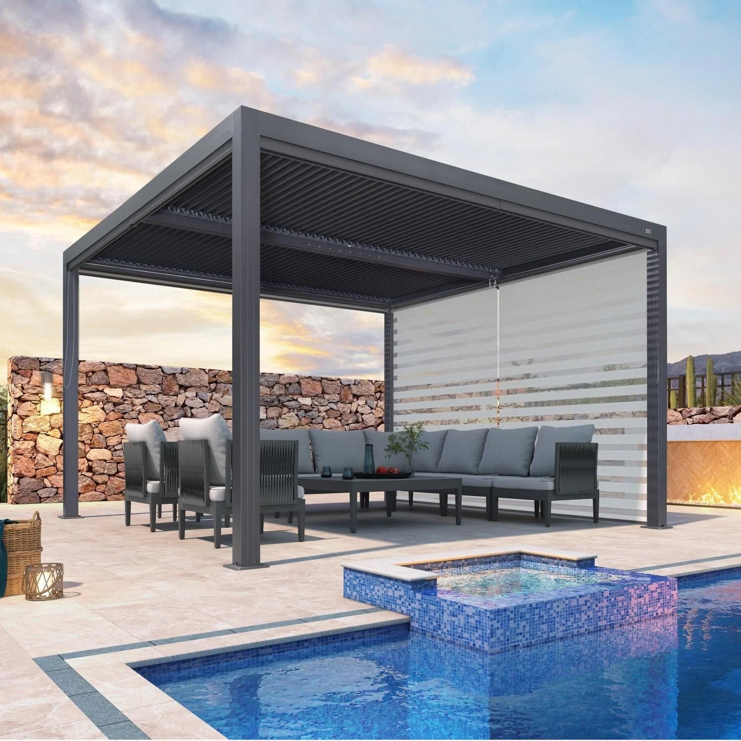 Grey Louvered Pergola Outdoor Aluminum Pergola with Adjustable Roof for Patio Grey Hardtop Gazebo