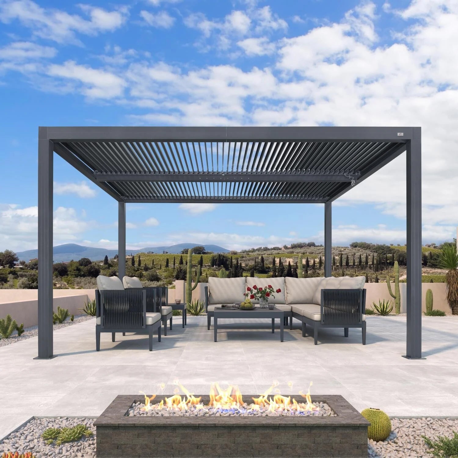 Grey Louvered Pergola Outdoor Aluminum Pergola with Adjustable Roof for Patio Grey Hardtop Gazebo