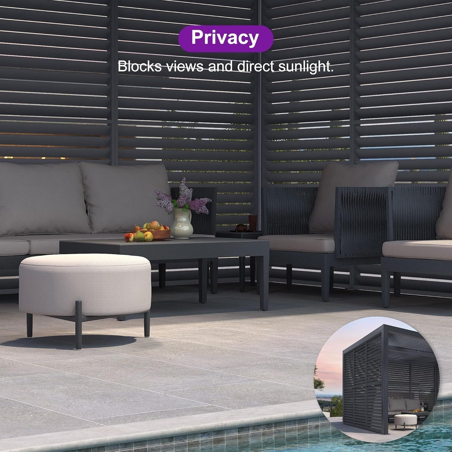 Grey Louvered Pergola Outdoor Aluminum Pergola with Adjustable Roof for Patio Grey Hardtop Gazebo