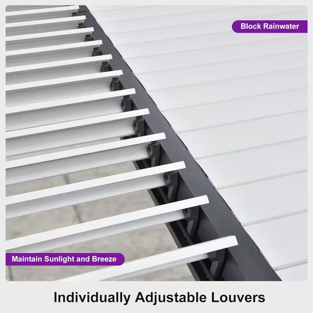 11.7 Ft. X 28.1 Ft. Gray Aluminum Outdoor Louvered Pergola with 4 White Individual Adjustable Roofs and In-Built Gutter