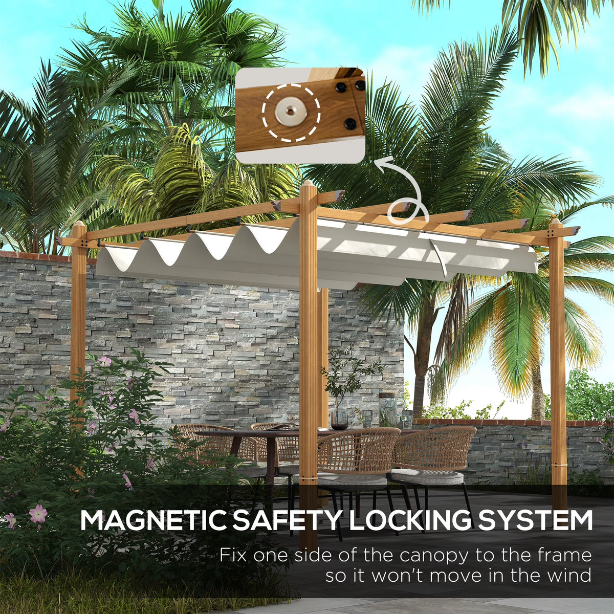 117" X 141.75" X 88.25" Retractable Pergola Cream White Aluminum Pergolas, Water-Resistant