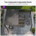 10.2 Ft. X 12.3 Ft. Gray Aluminum Outdoor Louvered Pergola with 2-Individual Adjustable Roofs and In-Built Gutter System