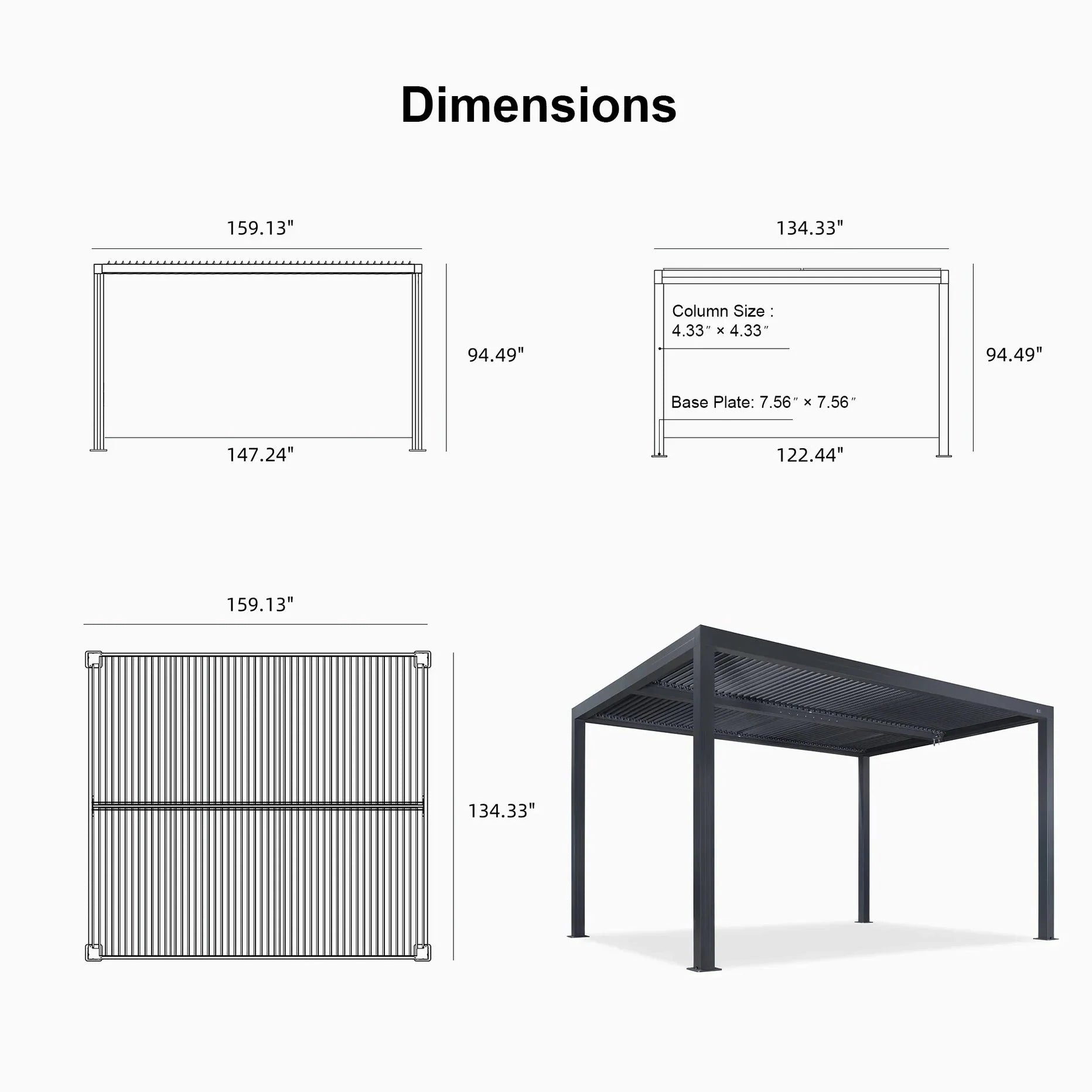 Grey Louvered Pergola Outdoor Aluminum Pergola with Adjustable Roof for Patio Grey Hardtop Gazebo